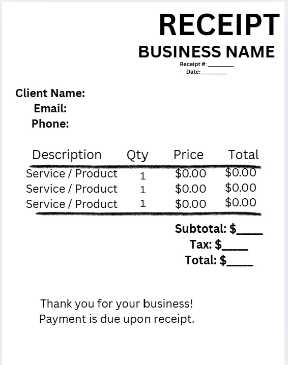 Receipt template preview